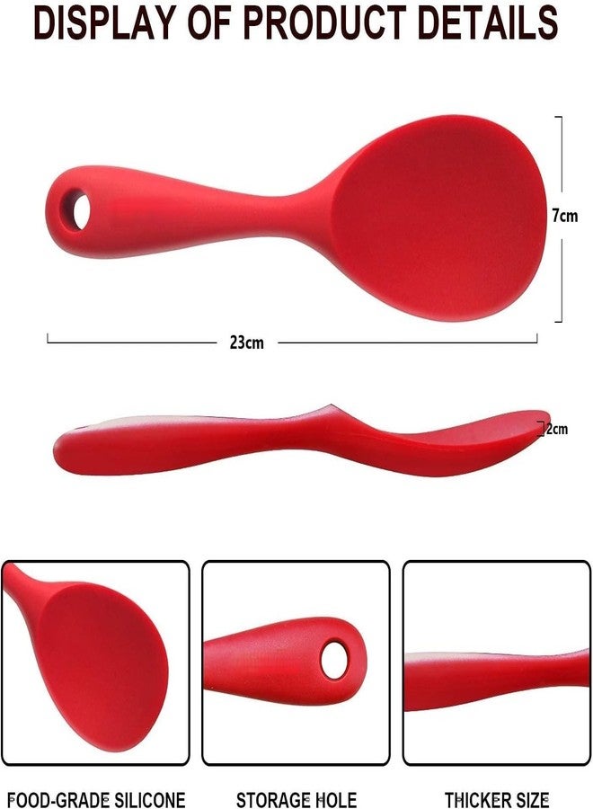 Baskety Non-Stick Rice Spoon Silicone Ladle Soup Spoon with Handle for Dining Table 22.3 x 6.8 cm (Pure Red) - Image 2